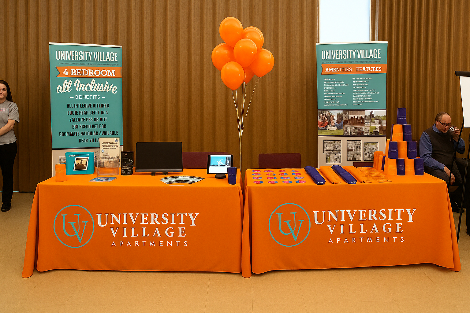 Stretch branded tablecloth example printed in Leeds, UK